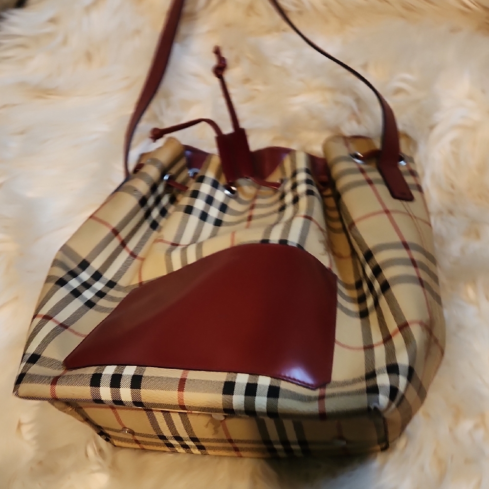 Burberry Beige and Burgundy Hobo Bag - Picture 2 of 12